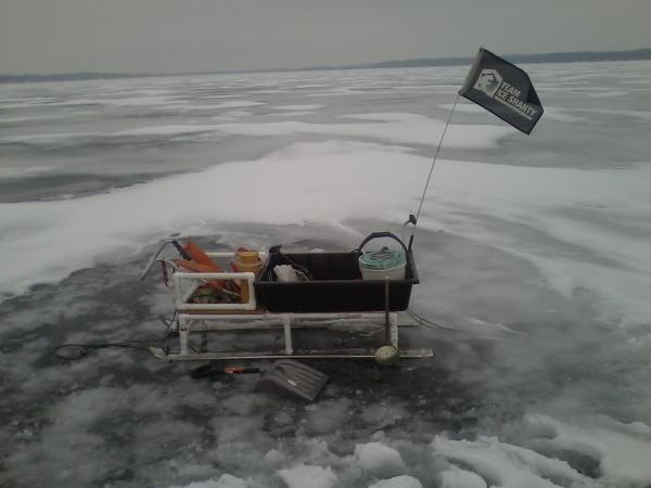 Homemade ice fishing seat with rod holders and flip top - AAA Auction and  Realty